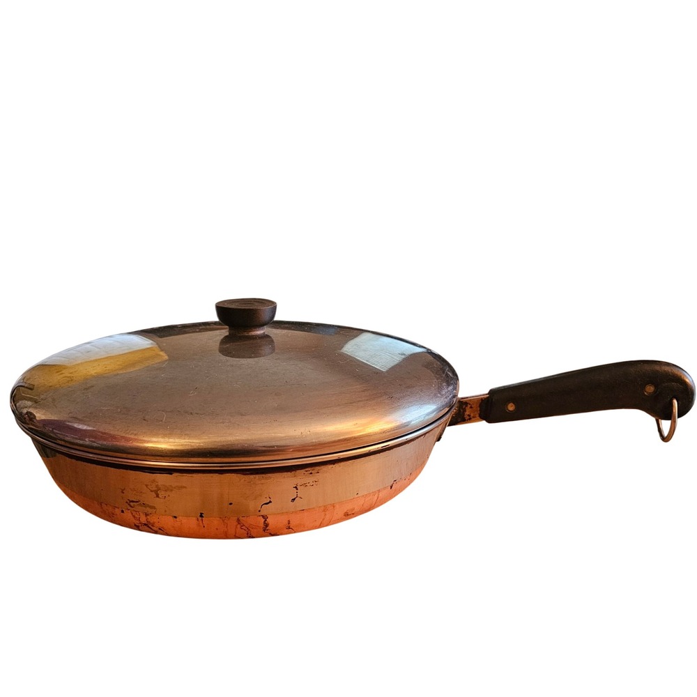 Pre-1968 Revere Ware 1801 12" Copper Clad Stainless Steel Skillet Frying Pan Lid